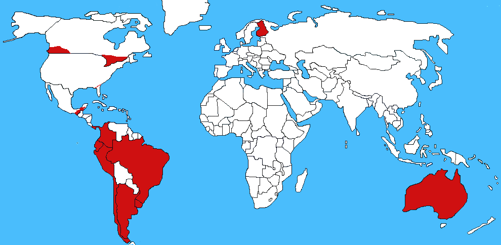 Mappa diffusione Ragno eremita cileno - Loxosceles laeta